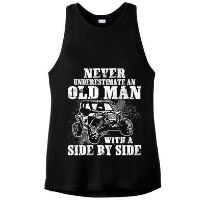 Never Underestimate An Old Man With A Side By Side SXS UTV Ladies PosiCharge Tri-Blend Wicking Tank