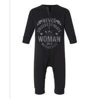 Never Underestimate A Woman Motorcycle Funny Biker Girl Infant Fleece One Piece