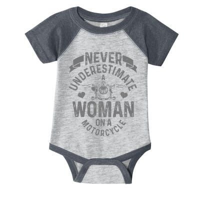 Never Underestimate A Woman Motorcycle Funny Biker Girl Infant Baby Jersey Bodysuit