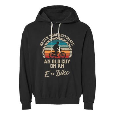 Never Underestimate An Old Guy On An Ebike Biking Garment-Dyed Fleece Hoodie