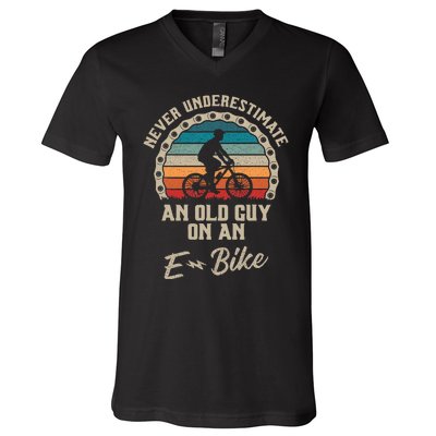 Never Underestimate An Old Guy On An Ebike Biking V-Neck T-Shirt