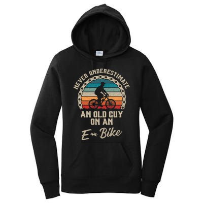 Never Underestimate An Old Guy On An Ebike Biking Women's Pullover Hoodie