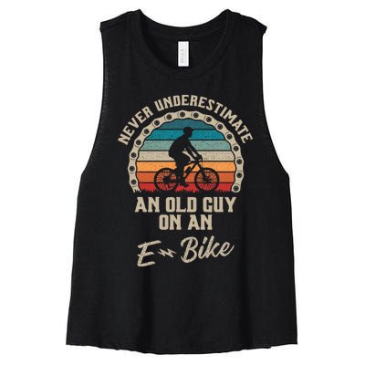 Never Underestimate An Old Guy On An Ebike Biking Women's Racerback Cropped Tank