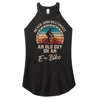 Never Underestimate An Old Guy On An Ebike Biking Women's Perfect Tri Rocker Tank