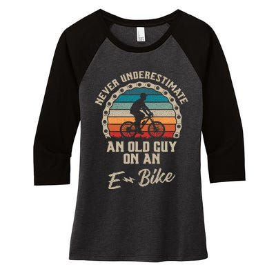 Never Underestimate An Old Guy On An Ebike Biking Women's Tri-Blend 3/4-Sleeve Raglan Shirt