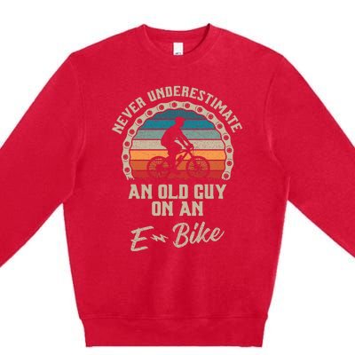 Never Underestimate An Old Guy On An Ebike Biking Premium Crewneck Sweatshirt