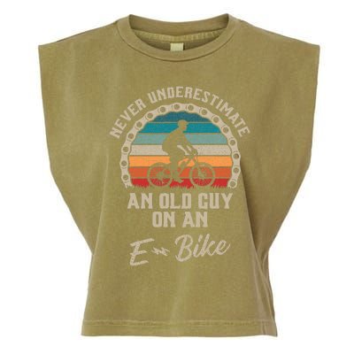 Never Underestimate An Old Guy On An Ebike Biking Garment-Dyed Women's Muscle Tee