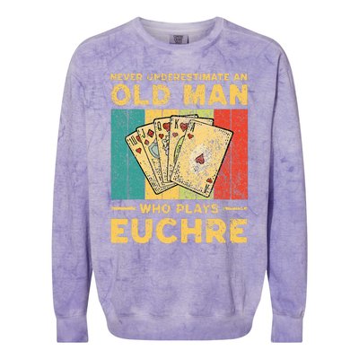 Never Underestimate An Old Man Who Plays Euchre Colorblast Crewneck Sweatshirt