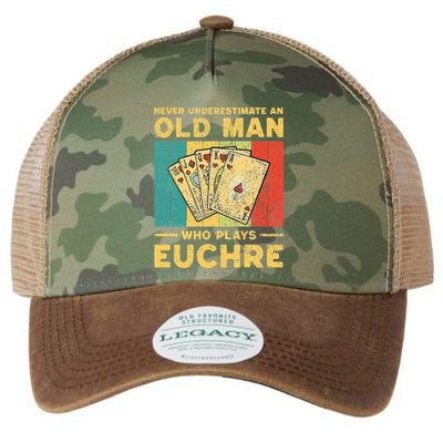 Never Underestimate An Old Man Who Plays Euchre Legacy Tie Dye Trucker Hat