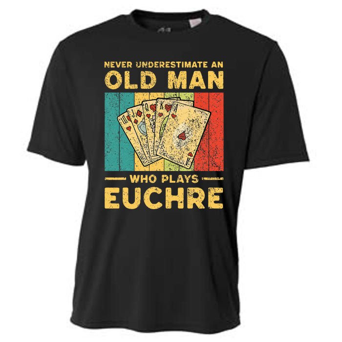 Never Underestimate An Old Man Who Plays Euchre Cooling Performance Crew T-Shirt