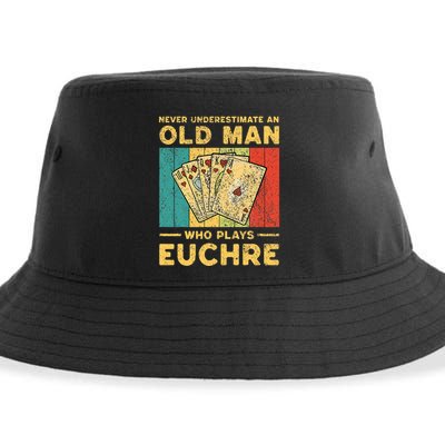 Never Underestimate An Old Man Who Plays Euchre Sustainable Bucket Hat