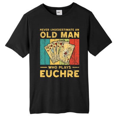 Never Underestimate An Old Man Who Plays Euchre Tall Fusion ChromaSoft Performance T-Shirt