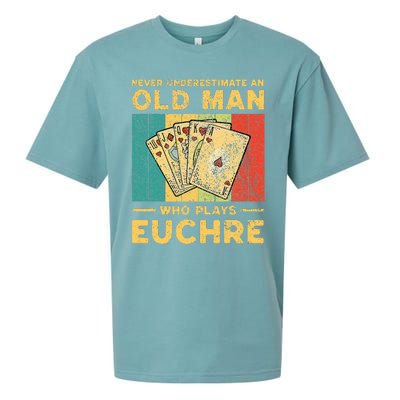 Never Underestimate An Old Man Who Plays Euchre Sueded Cloud Jersey T-Shirt