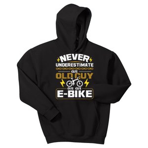 Never Underestimate An Old Guy On An EBike Electric Bicycle Kids Hoodie