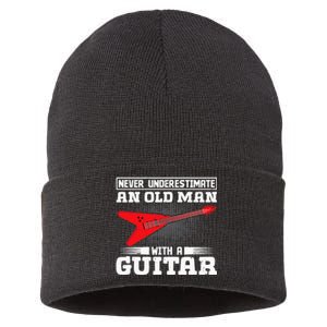 Never Underestimate An Old Man With A Guitar Sustainable Knit Beanie