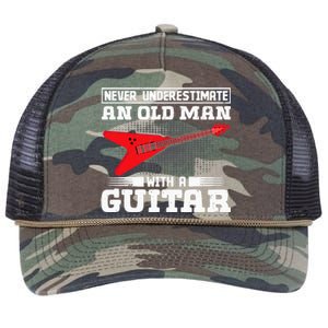 Never Underestimate An Old Man With A Guitar Retro Rope Trucker Hat Cap