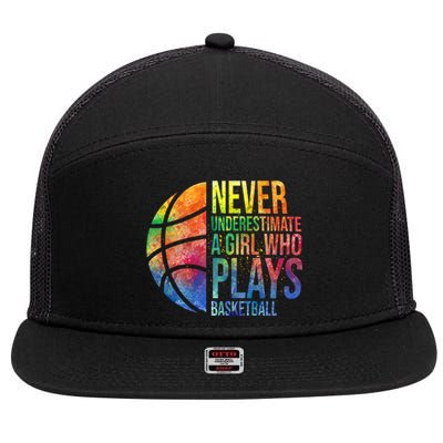 Never Underestimate A Who Plays Basketball Great Gift Basketball Gift 7 Panel Mesh Trucker Snapback Hat