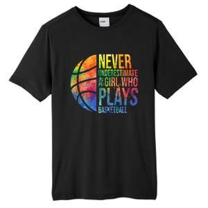 Never Underestimate A Who Plays Basketball Great Gift Basketball Gift Tall Fusion ChromaSoft Performance T-Shirt