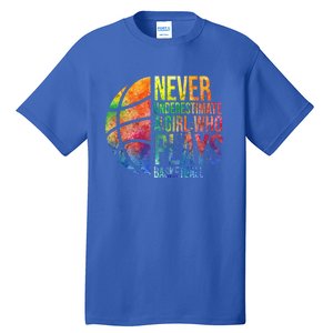 Never Underestimate A Who Plays Basketball Great Gift Basketball Gift Tall T-Shirt