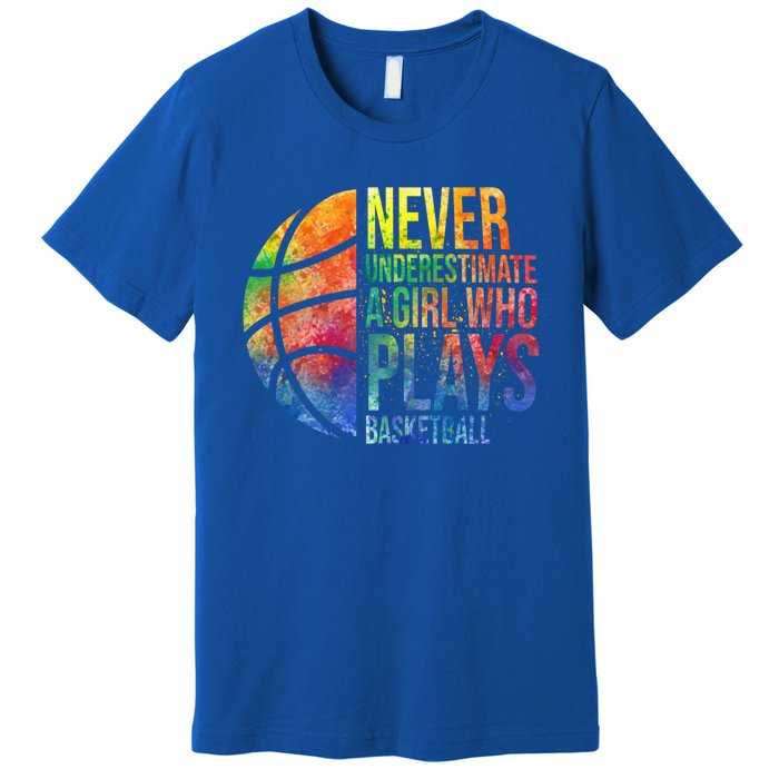 Never Underestimate A Who Plays Basketball Great Gift Basketball Gift Premium T-Shirt