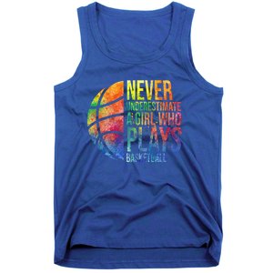 Never Underestimate A Who Plays Basketball Great Gift Basketball Gift Tank Top