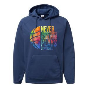 Never Underestimate A Who Plays Basketball Great Gift Basketball Gift Performance Fleece Hoodie