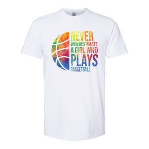 Never Underestimate A Who Plays Basketball Great Gift Basketball Gift Softstyle CVC T-Shirt