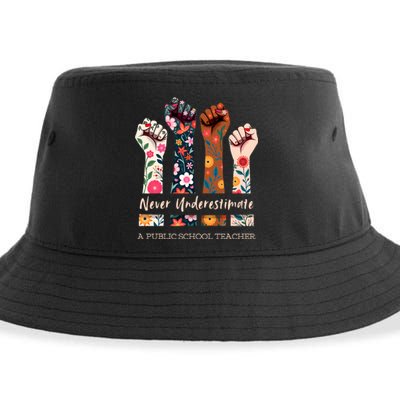 Never Underestimate A Public School Teacher Public Hand Fist Sustainable Bucket Hat