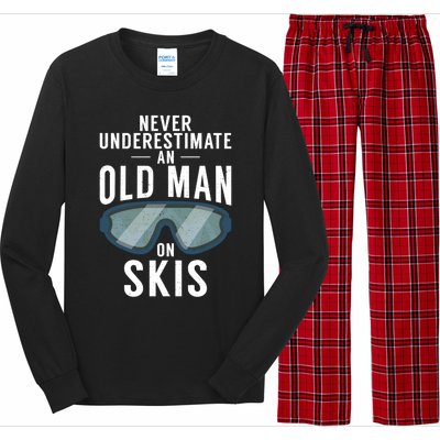 Never Underestimate An Old On Skis Winter Sport Skier Gift Long Sleeve Pajama Set