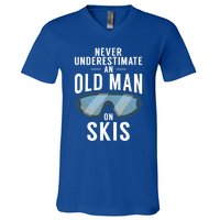 Never Underestimate An Old On Skis Winter Sport Skier Gift V-Neck T-Shirt