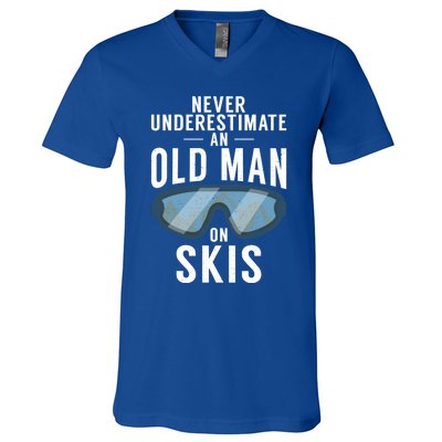 Never Underestimate An Old On Skis Winter Sport Skier Gift V-Neck T-Shirt