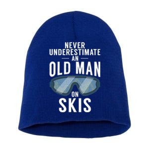 Never Underestimate An Old On Skis Winter Sport Skier Gift Short Acrylic Beanie