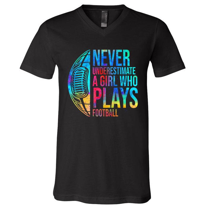 Never Underestimate A  Who Plays Football  Power V-Neck T-Shirt