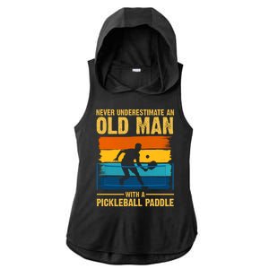 Never Underestimate An Old Man With A Pickleball Paddle Ladies PosiCharge Tri-Blend Wicking Draft Hoodie Tank