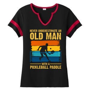 Never Underestimate An Old Man With A Pickleball Paddle Ladies Halftime Notch Neck Tee