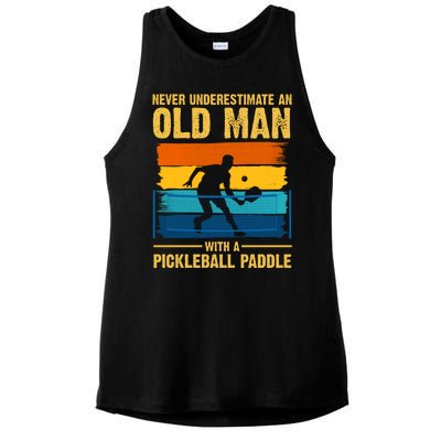 Never Underestimate An Old Man With A Pickleball Paddle Ladies PosiCharge Tri-Blend Wicking Tank