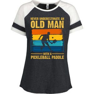 Never Underestimate An Old Man With A Pickleball Paddle Enza Ladies Jersey Colorblock Tee