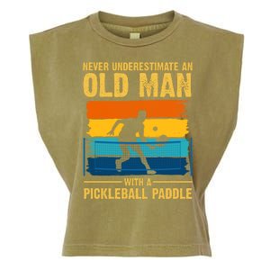 Never Underestimate An Old Man With A Pickleball Paddle Garment-Dyed Women's Muscle Tee