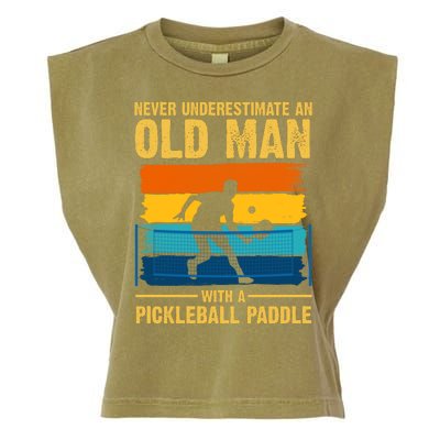 Never Underestimate An Old Man With A Pickleball Paddle Garment-Dyed Women's Muscle Tee