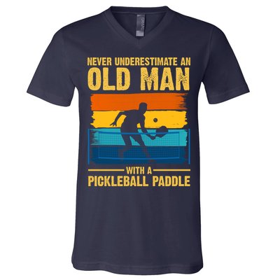 Never Underestimate An Old Man With A Pickleball Paddle V-Neck T-Shirt
