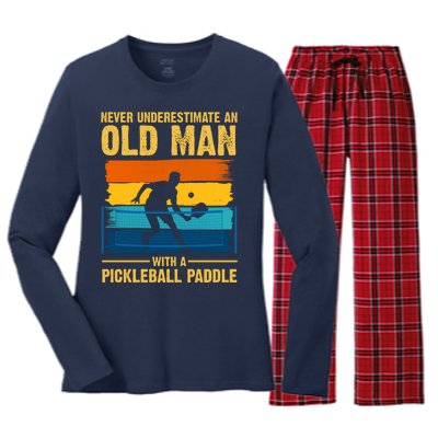 Never Underestimate An Old Man With A Pickleball Paddle Women's Long Sleeve Flannel Pajama Set 