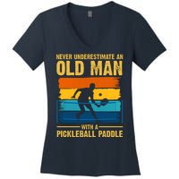 Never Underestimate An Old Man With A Pickleball Paddle Women's V-Neck T-Shirt