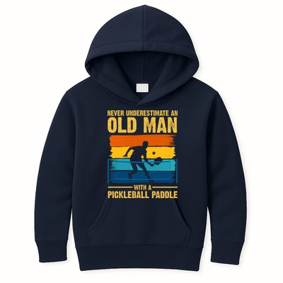 Never Underestimate An Old Man With A Pickleball Paddle Kids Hoodie