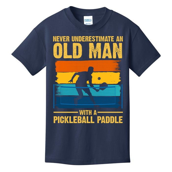 Never Underestimate An Old Man With A Pickleball Paddle Kids T-Shirt