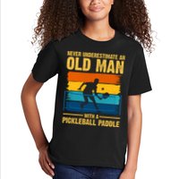 Never Underestimate An Old Man With A Pickleball Paddle Kids T-Shirt