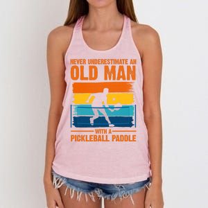 Never Underestimate An Old Man With A Pickleball Paddle Women's Knotted Racerback Tank