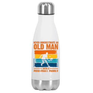 Never Underestimate An Old Man With A Pickleball Paddle Stainless Steel Insulated Water Bottle