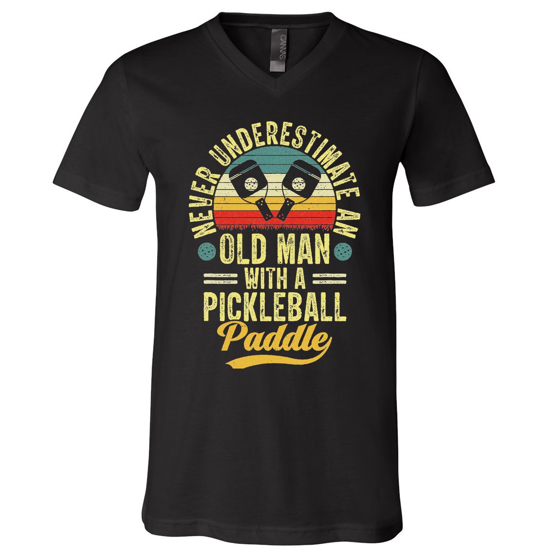 Never Underestimate An Old Man With A Pickleball Paddle V-Neck T-Shirt