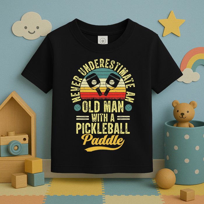 Never Underestimate An Old Man With A Pickleball Paddle Toddler T-Shirt