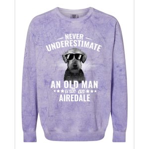 Never Underestimate An Old With Airedale Terrier Gift Colorblast Crewneck Sweatshirt